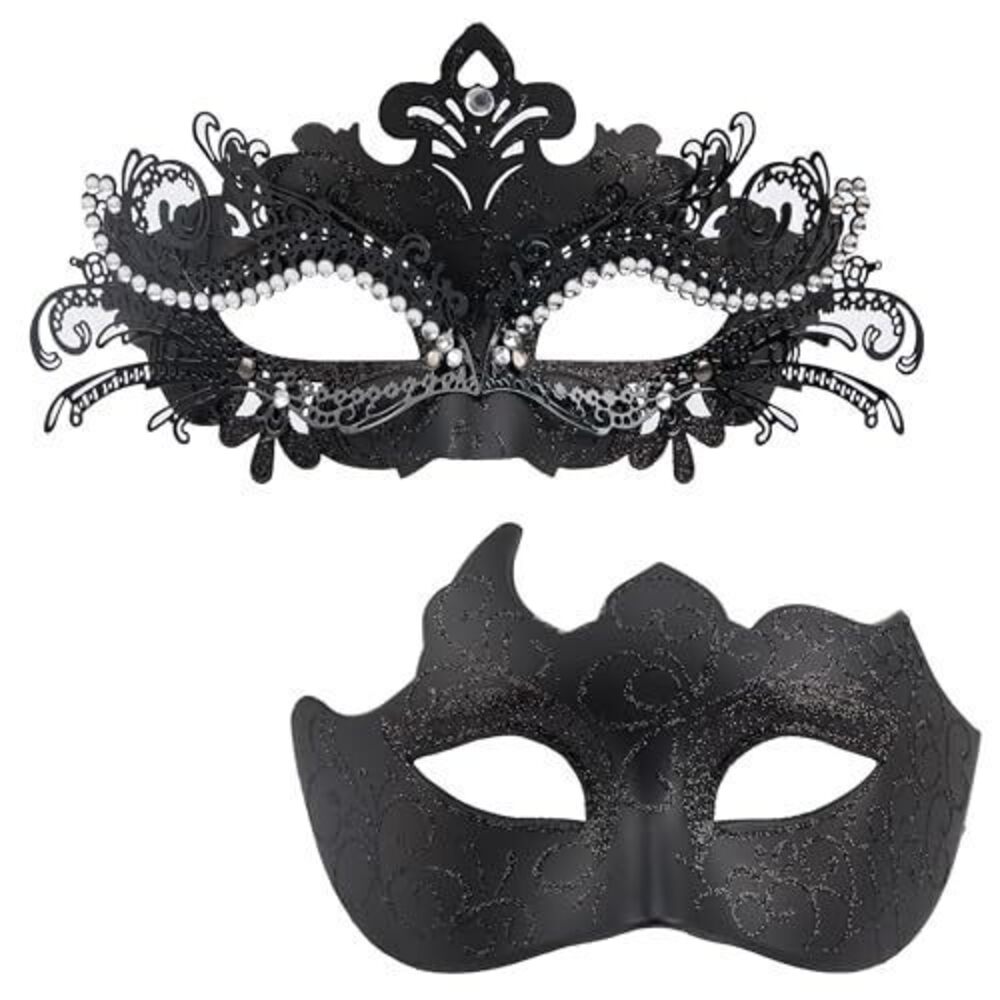 9776 Masquerade Mask for Couples, Glitter Rhinestone Venetian Mask